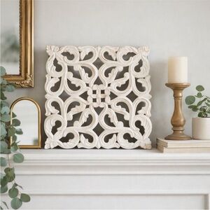 Decorative Trellis Carved Wood Decor Wall Panel in White